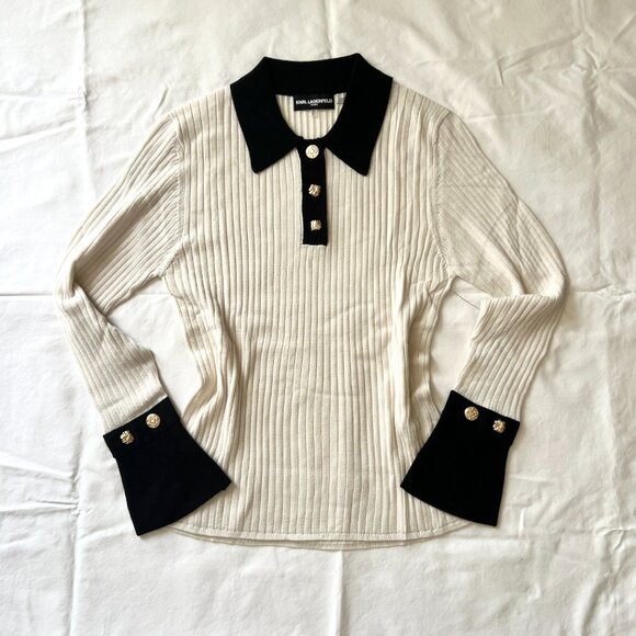 Karl Lagerfeld Long Sleeve Collared Top - Picture 1 of 6